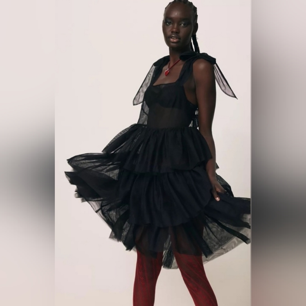 Kimchi Blue Tiered Black Tulle Babydoll Dress